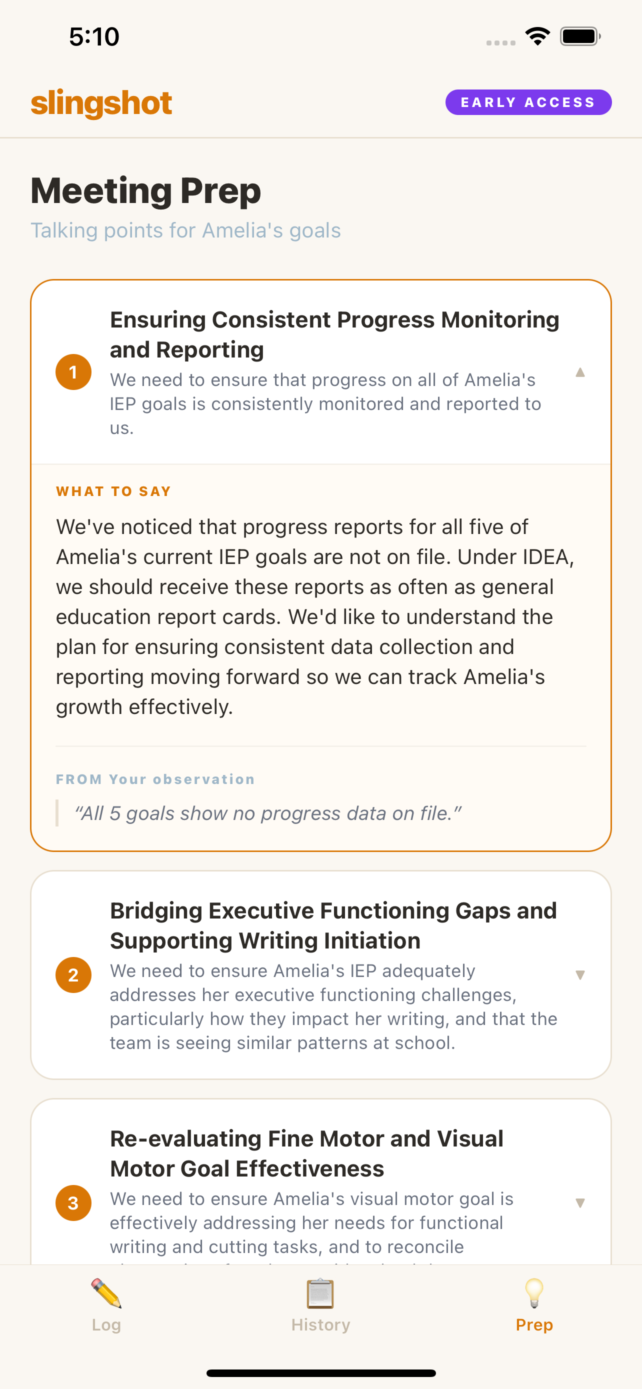 Slingshot mobile meeting prep screen